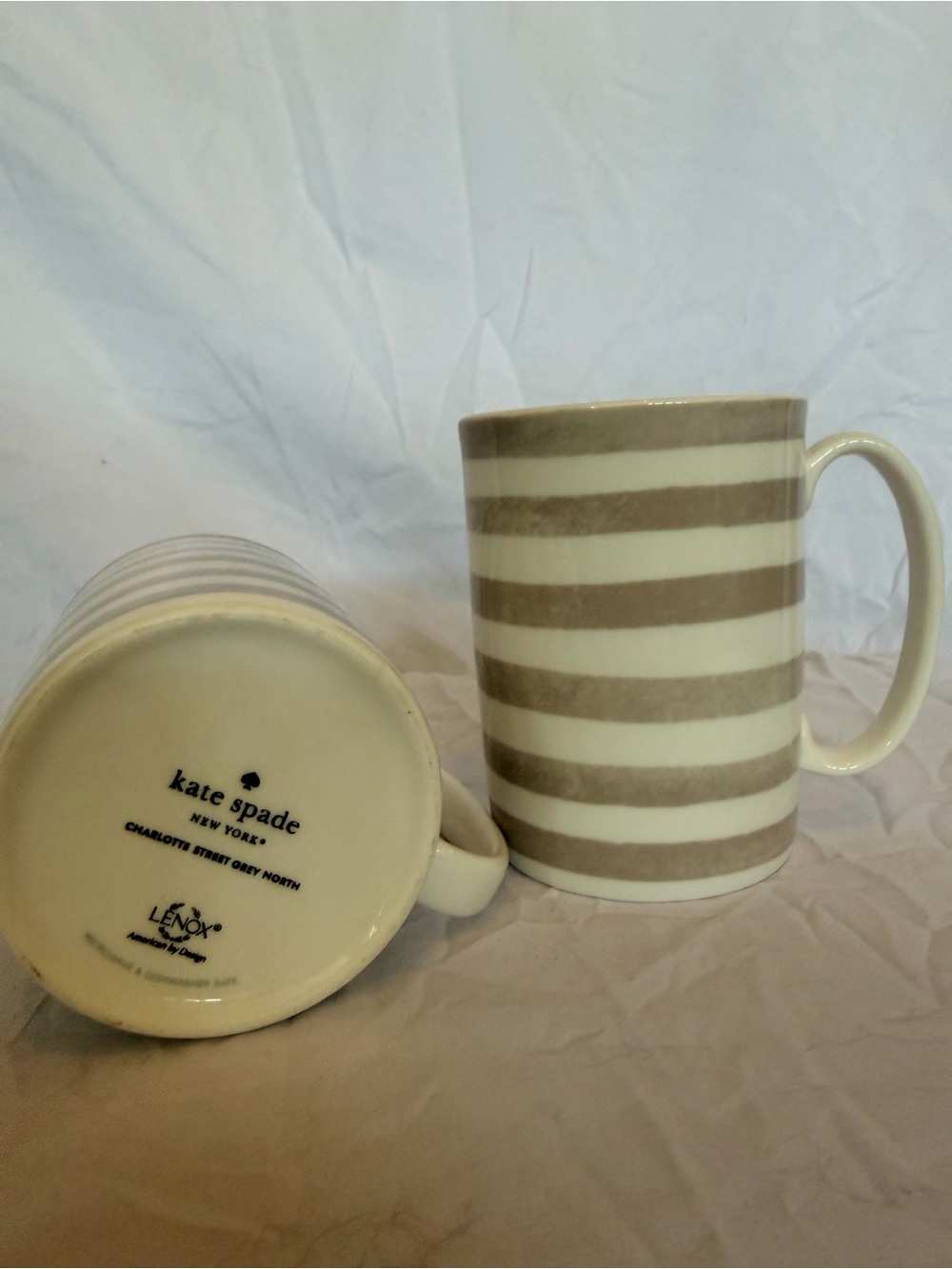 kate spade Striped Ceramic Mug in Cream and Taupe